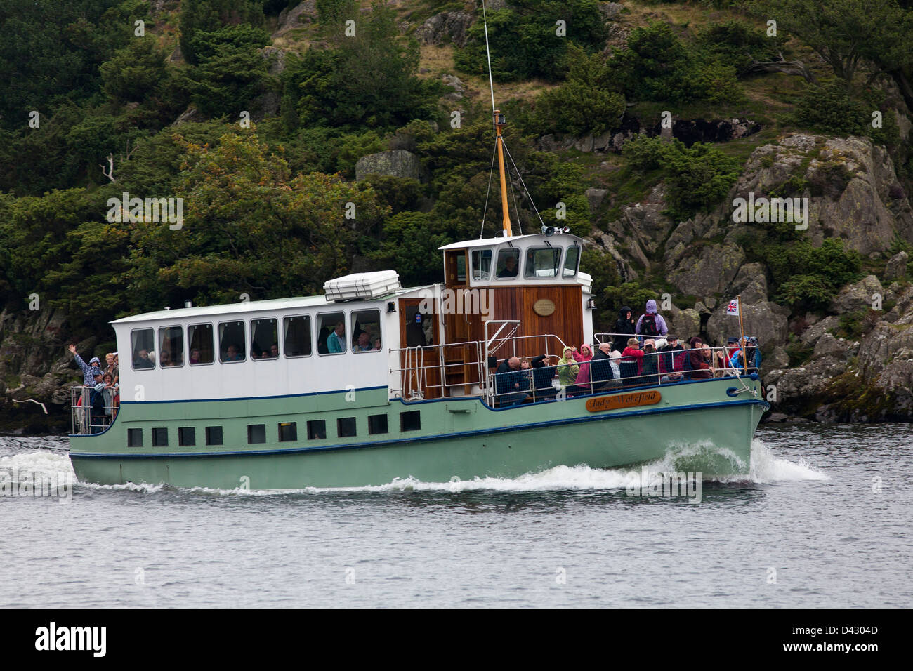 M.V. Lady Wakefield, one of the Ullswater Steamers, a fleet of vintage boats that tour Ullswater in the Cumbrian Lake District Stock Photo