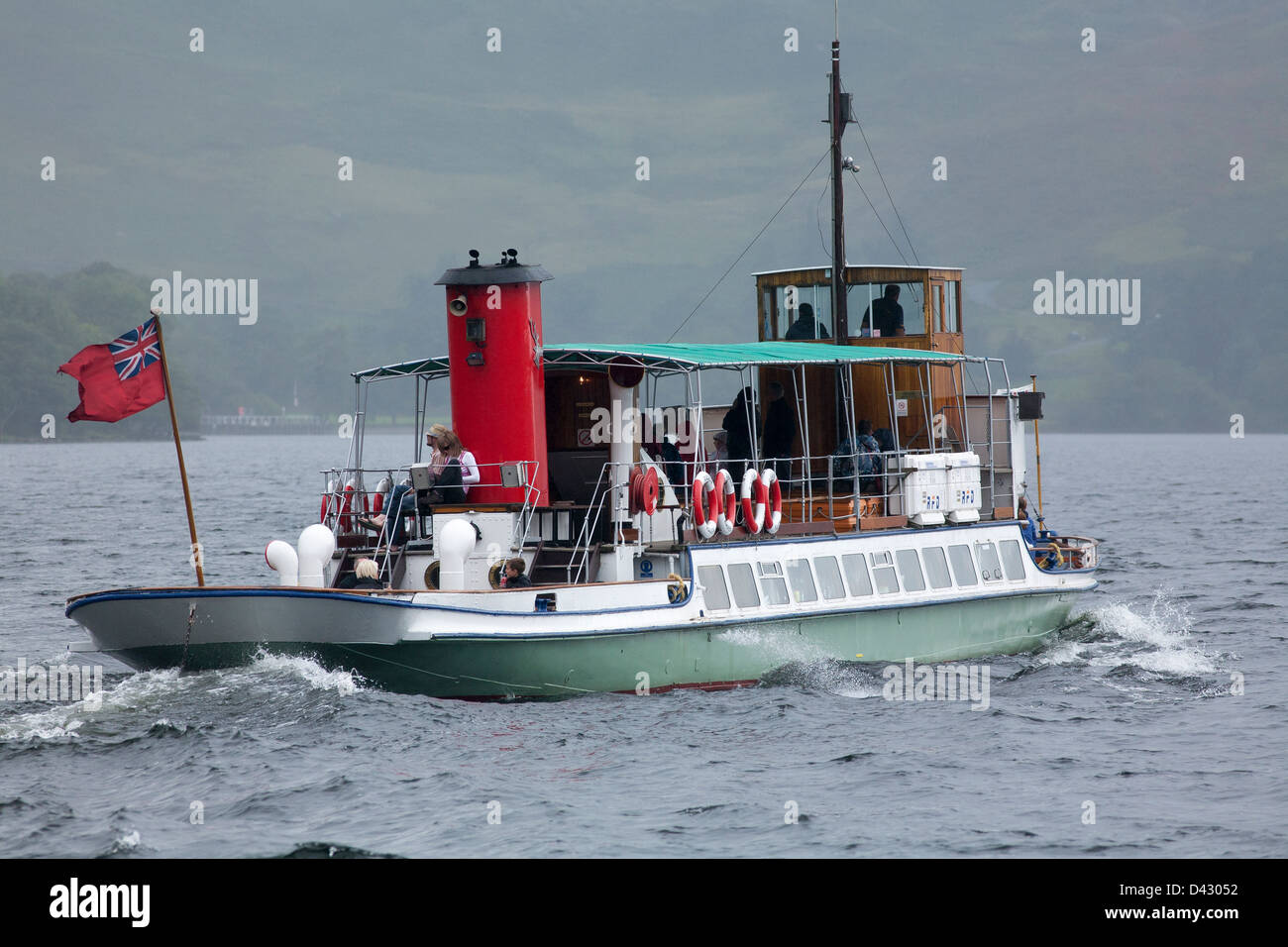 M.V. Raven, a steamship in the fleet of Ullswaters steamers on Ullswater in the lake district of Cumbria Stock Photo