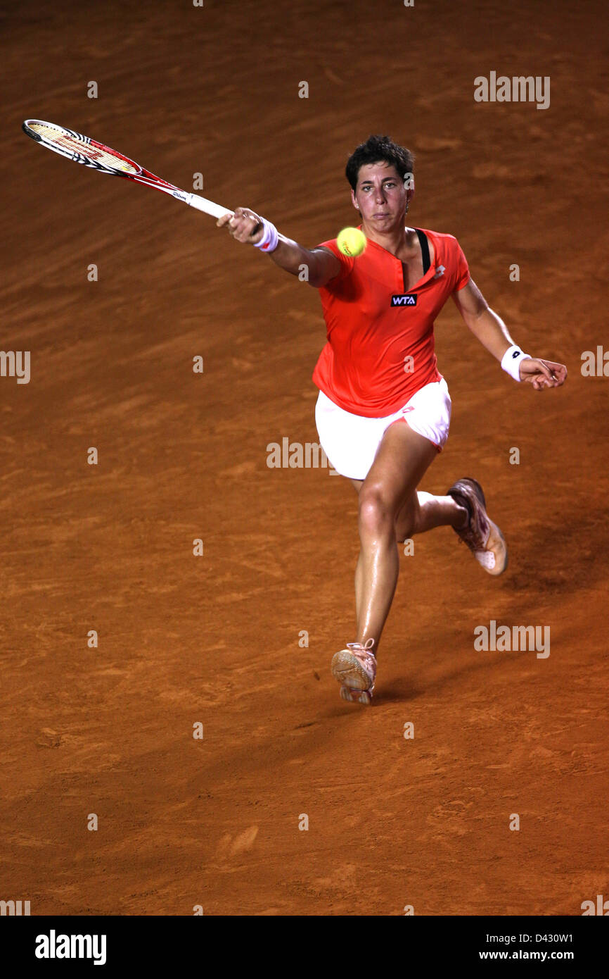 Acapulco, Mexico - Mexican Tennis Open 2013 - Carla Suarez Navarro of Spain runs for a ball against Sara Errani of Italy during day 6 on final match at the Mexican Open 2013. Stock Photo