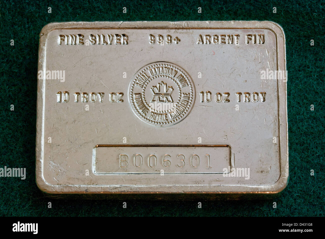 Ten Troy Ounce Silver Bullion Bar - Unique Serial Number Stock Photo