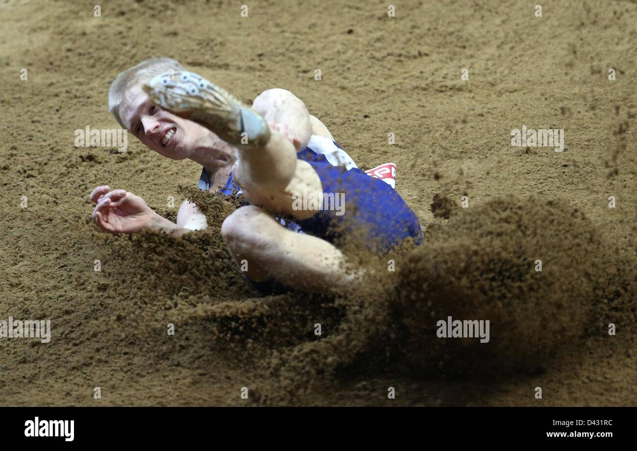 Rain Kask of Estland competes in the men's long jump qualification event during the IAAF European Athletics Indoor Championships 2013 at the Market Place in the Scandinavium Arena in Gothenburg, Sweden, March 2, 2013. Foto: Christian Charisius/dpa Stock Photo