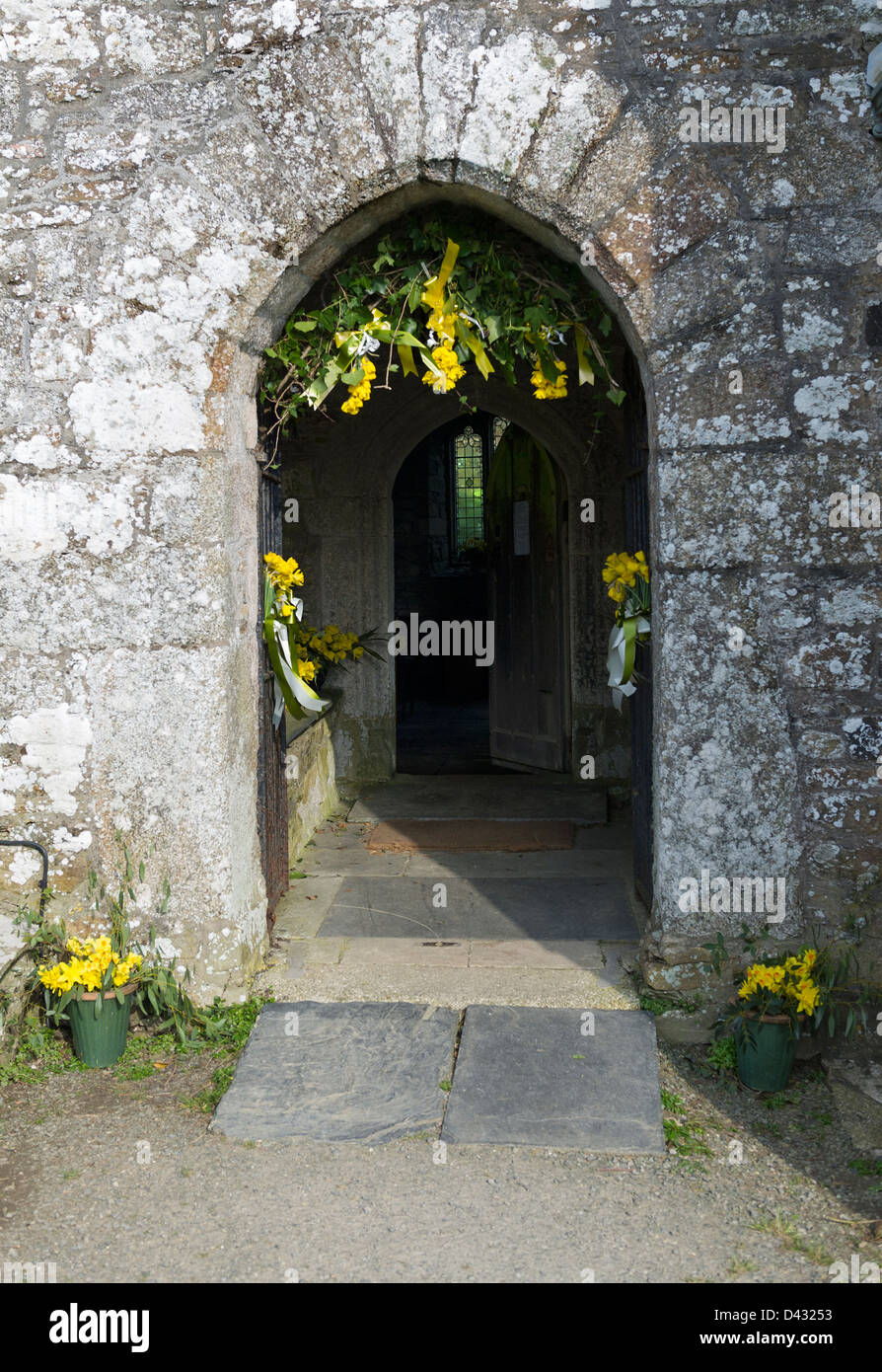 The Daffodil Festival at St MawganinMeneage Church in Cornwall Stock