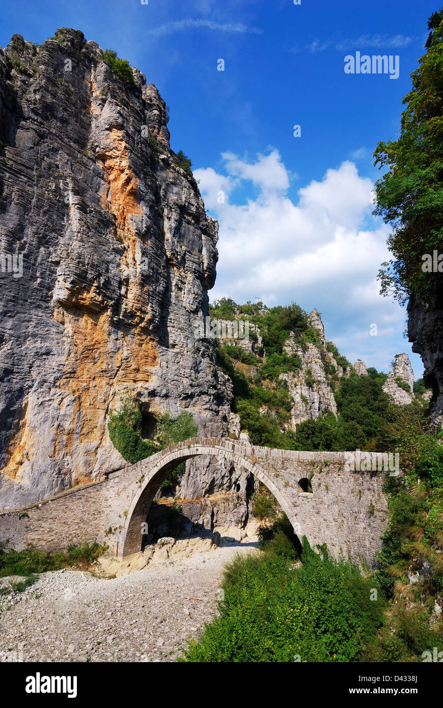 Zagoria stone bridge in Pindus Mountains, landmark of Greece Stock