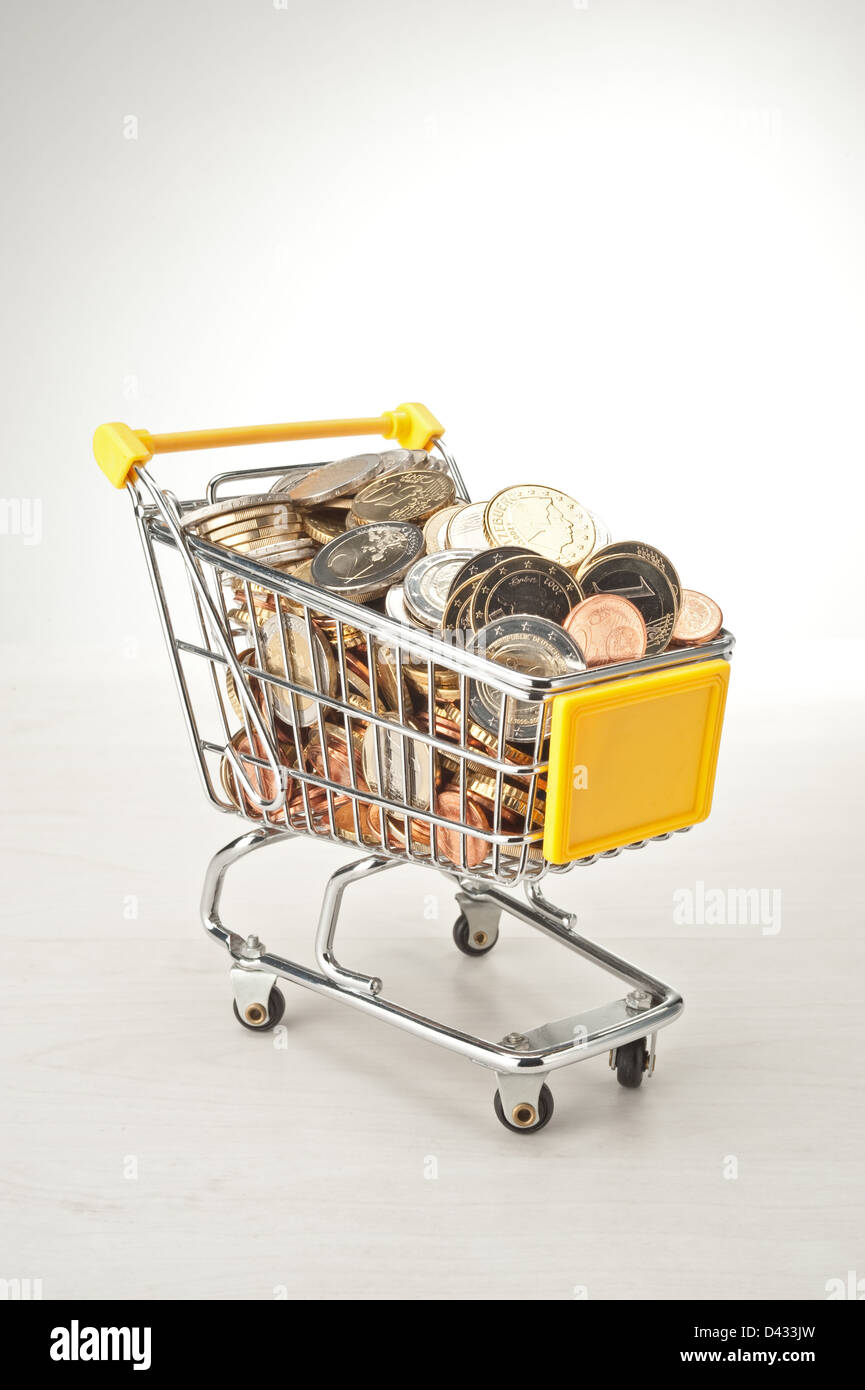 Hamburg, Germany, a cart filled with Euromuenzen Stock Photo