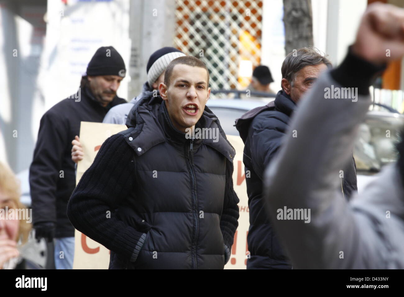 Sofia, Bulgaria; 03/03/2012. Demonstrators shouting 'Mafia, Mafia' in protest of corruption and nepotism in the country. Stock Photo