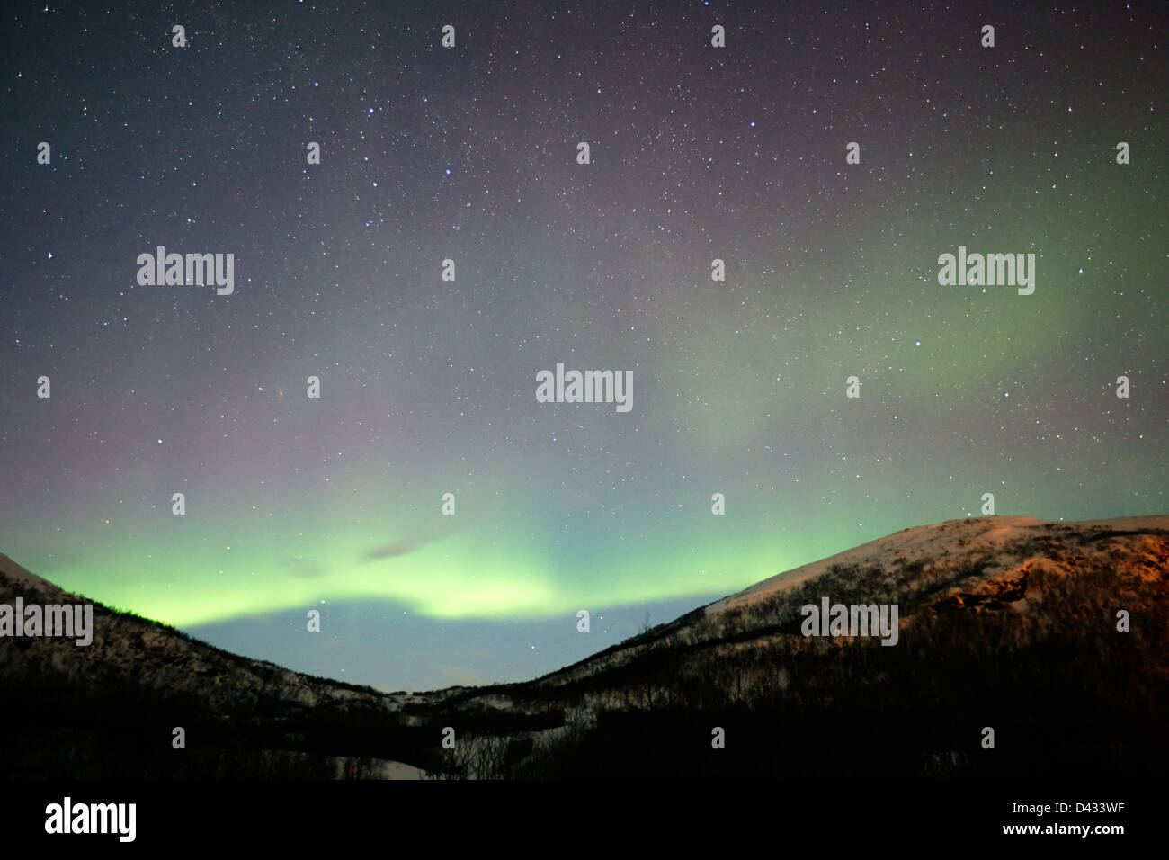 view of swirling northern lights aurora borealis near tromso in northern norway europe Stock Photo