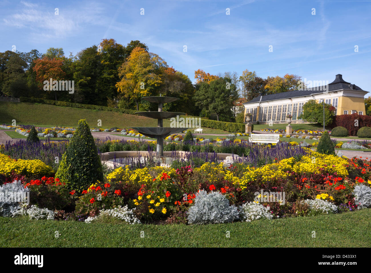 Baroque garden of Schloss Friedenstein castle, Gotha, Thuringia, Germany, Europe Stock Photo