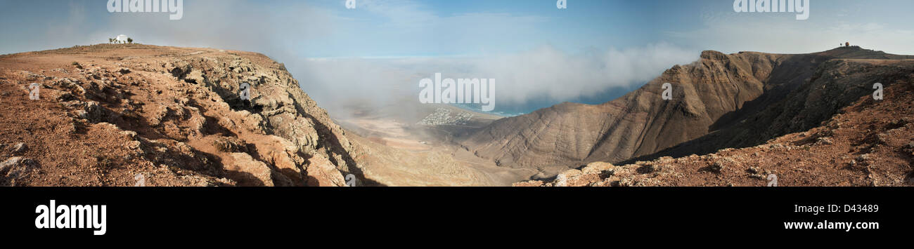 180 degree panorama of the 600 metre high Famara Cliff, from Las Nieves, Lanazarote, Canary Islands, Spain Stock Photo