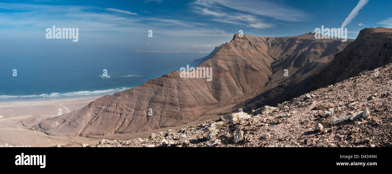 Famara Cliff, from Las Nieves, Lanazarote. The cliff is 600 metres high and is part of a massive, collapsed, extinct volcano. Stock Photo
