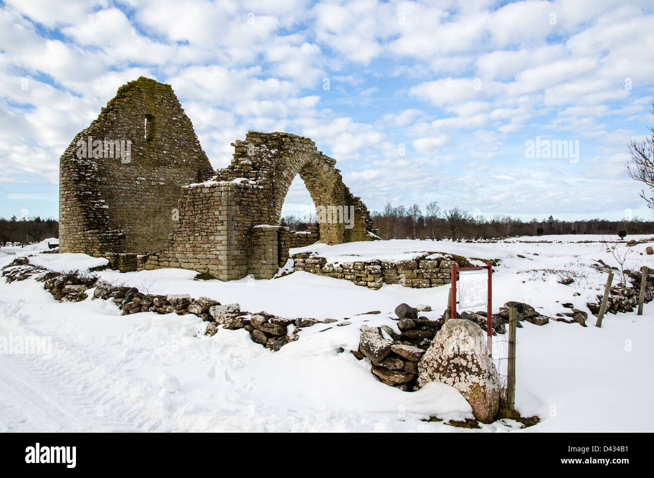 Saint Knut´s chapel ruin from 13th centrury at the village Borg on the island Öland in Sweden. Stock Photo