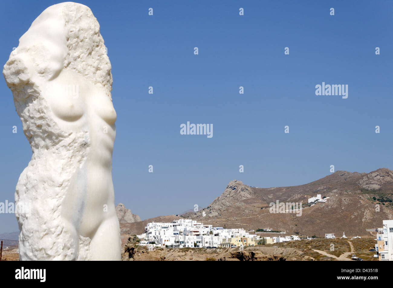 Naxos. Cyclades. Greece. View of the marble sculpture of Ariadne created by German Wolf Broll in 2004. Stock Photo