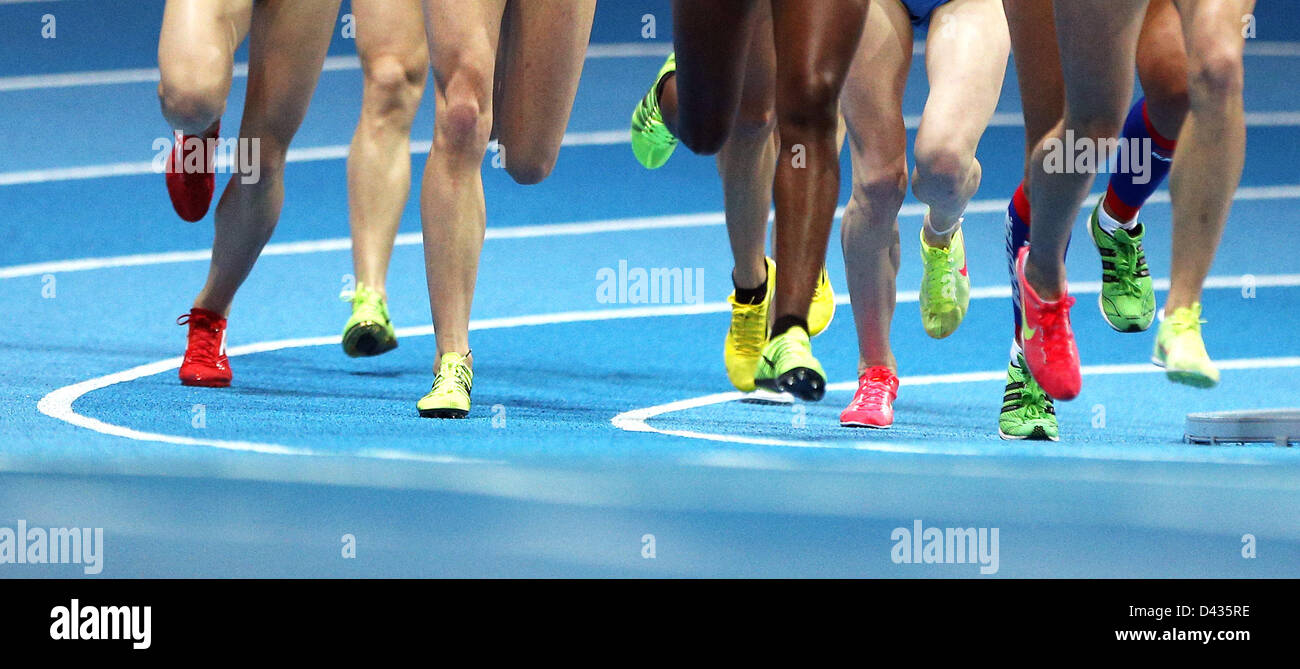 Athletes compete in the women's 3000m final race during the IAAF