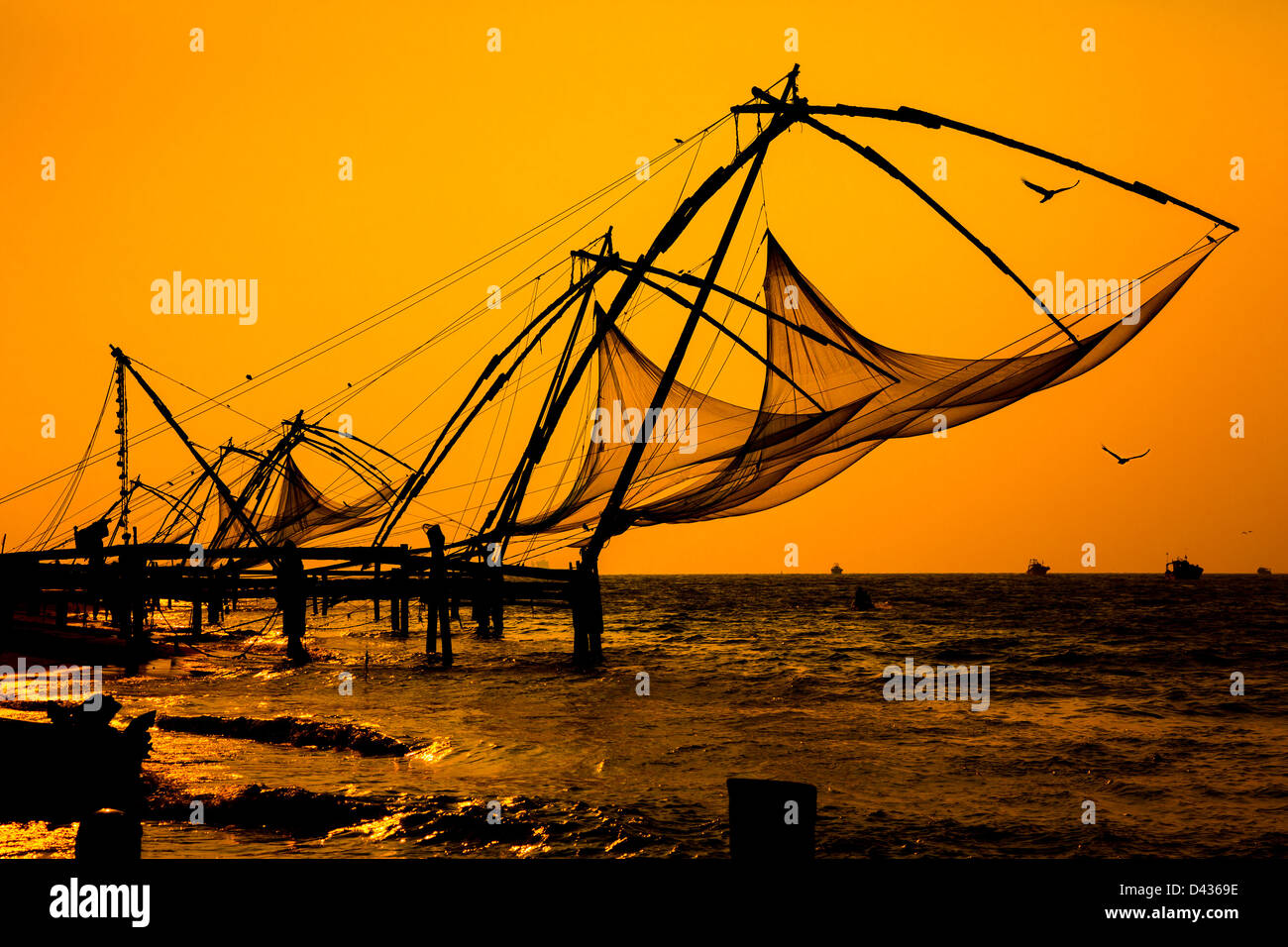 Chinese fishnets, Cochin South India. Stock Photo