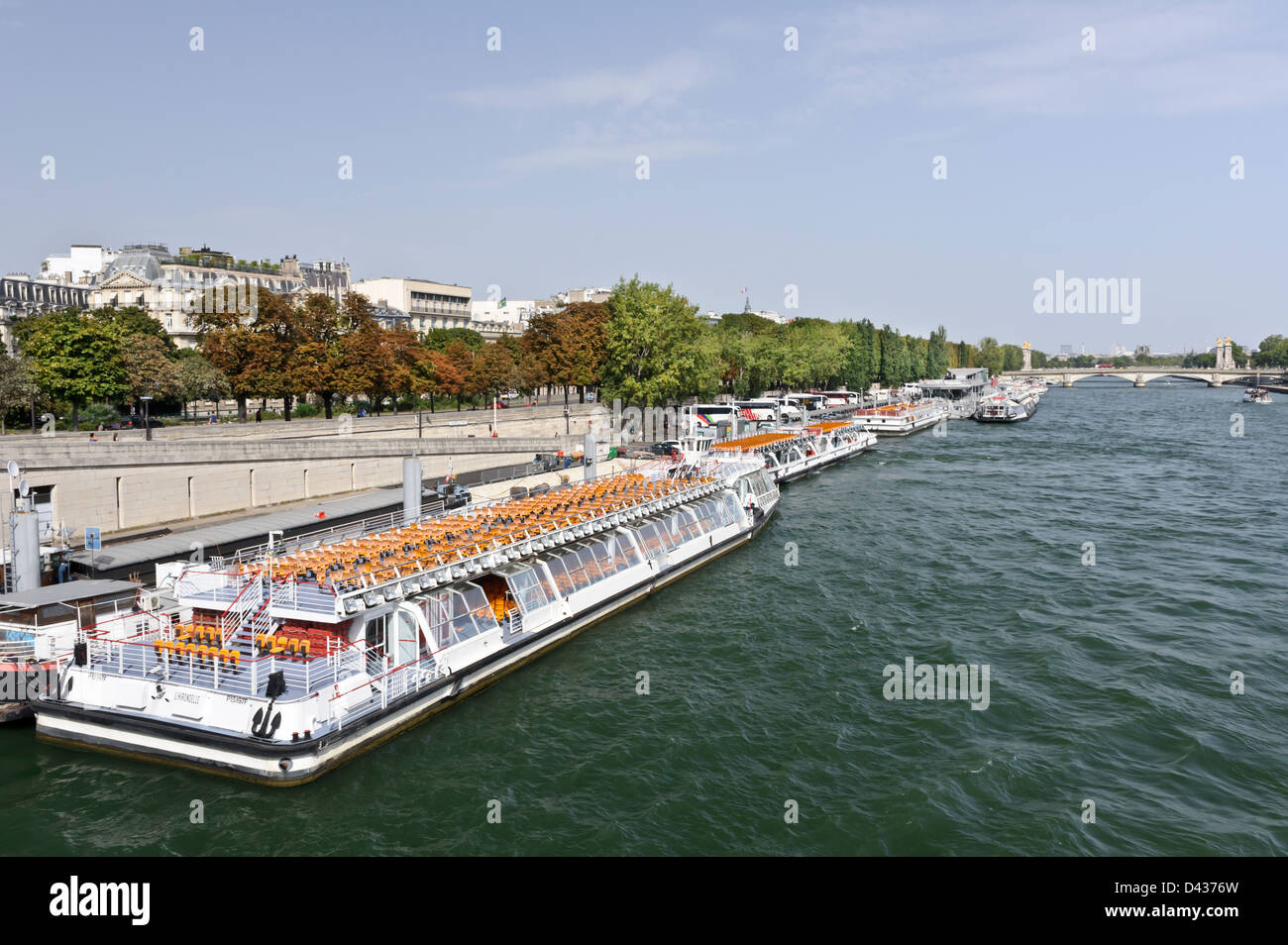 Tourists River Cruise Boats, Paris, France. Stock Photo