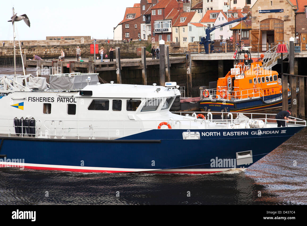 The North Eastern Guardian III Fisheries Protection Patrol vessel in Whitby Harbour, North Yorkshire, England, UK. Stock Photo