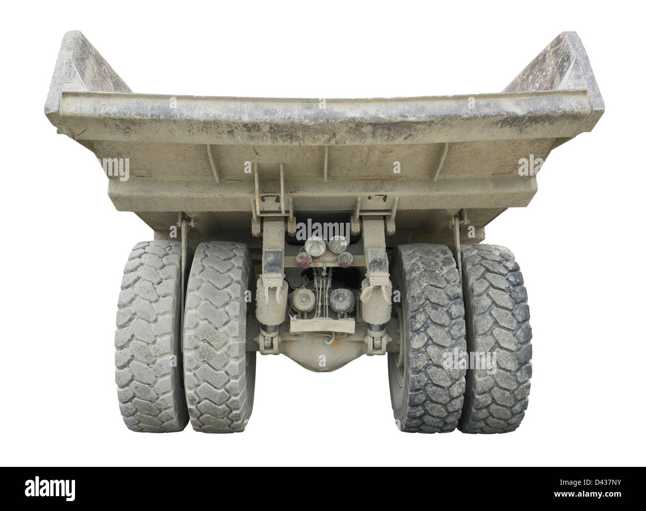 backside of a rundown dump truck in white back Stock Photo