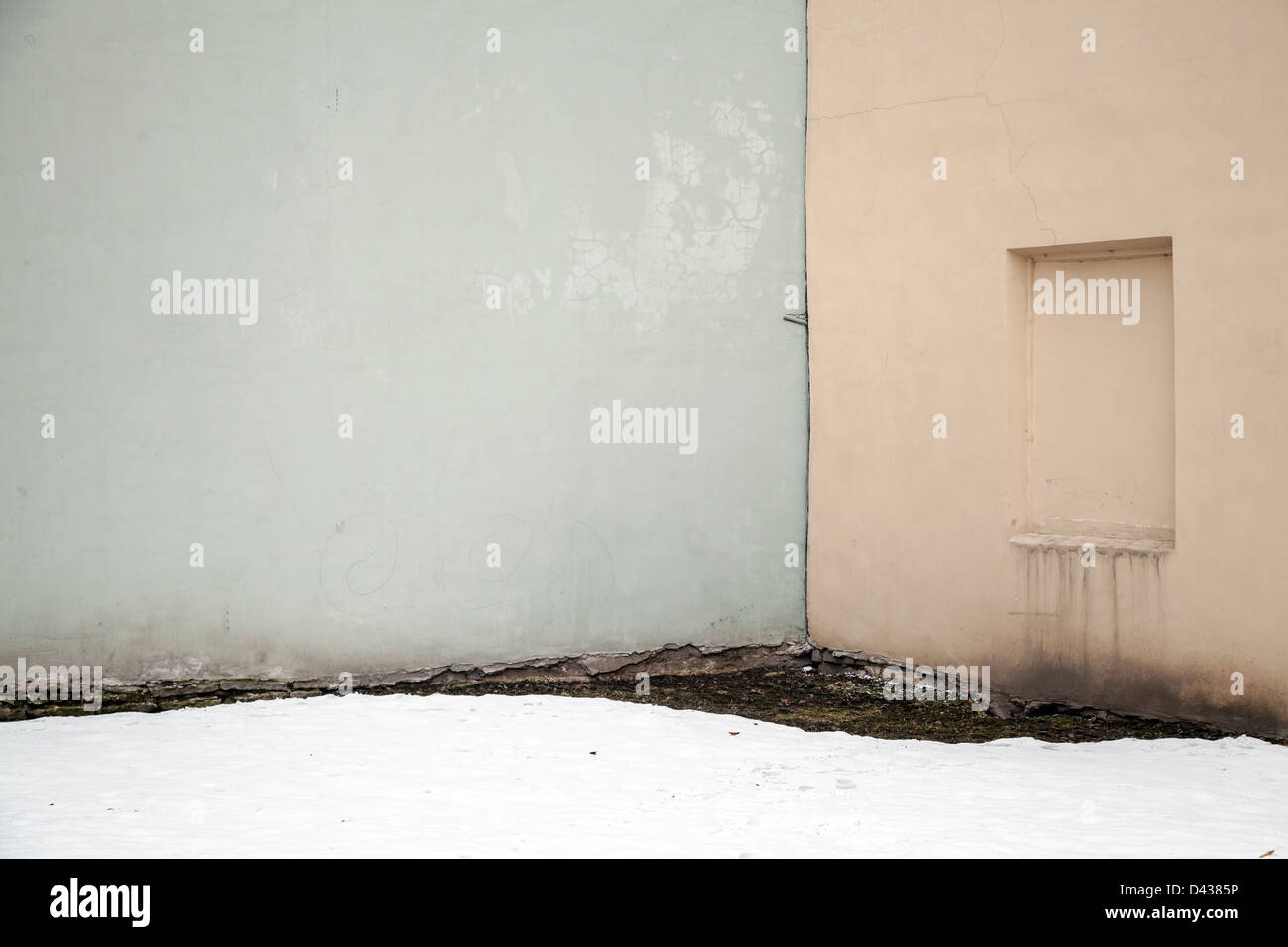 Abstract city fragment with walls and bricked-up window Stock Photo