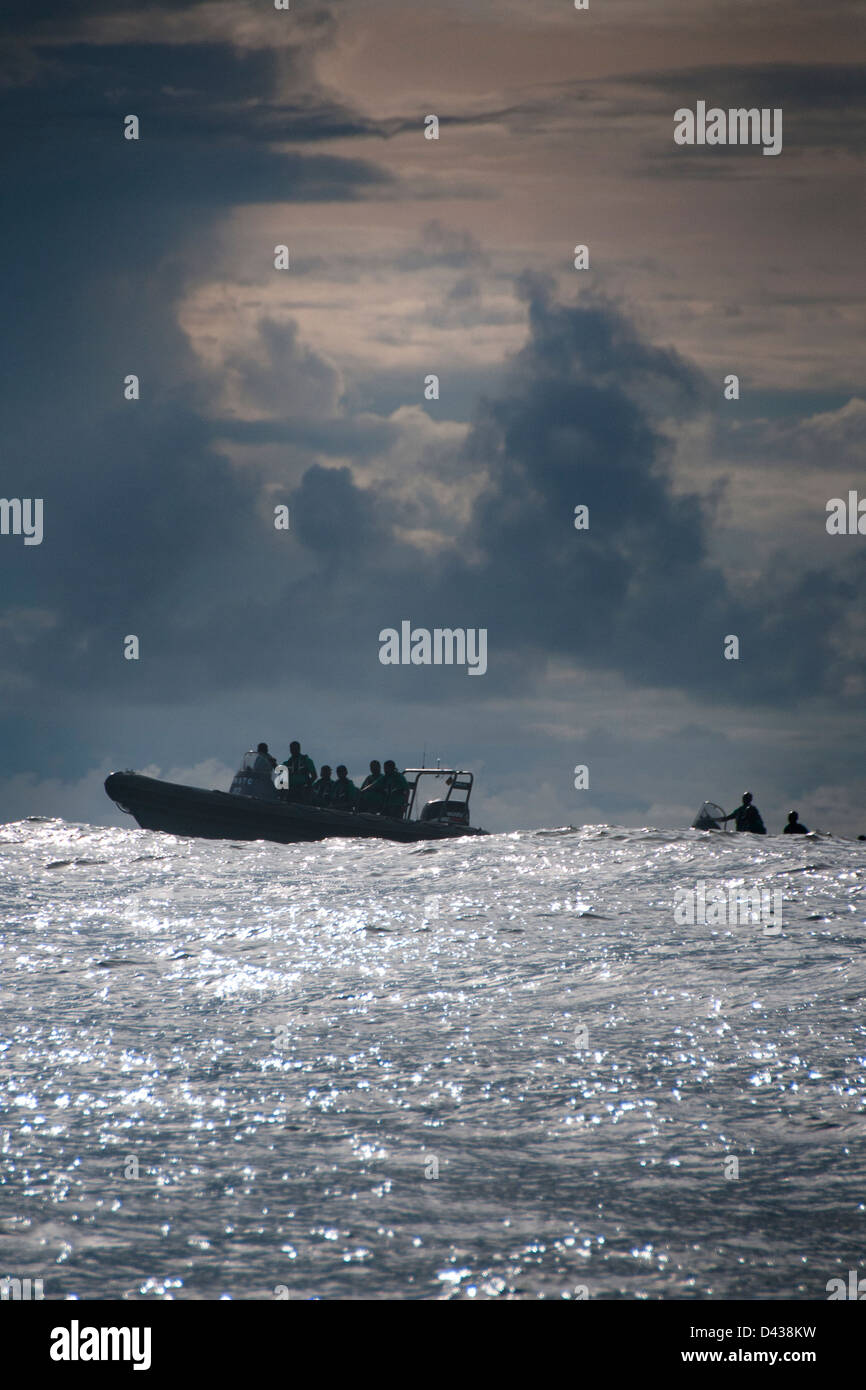 Nigerian navy patrolling the waters around Lagos in RIBs Stock Photo