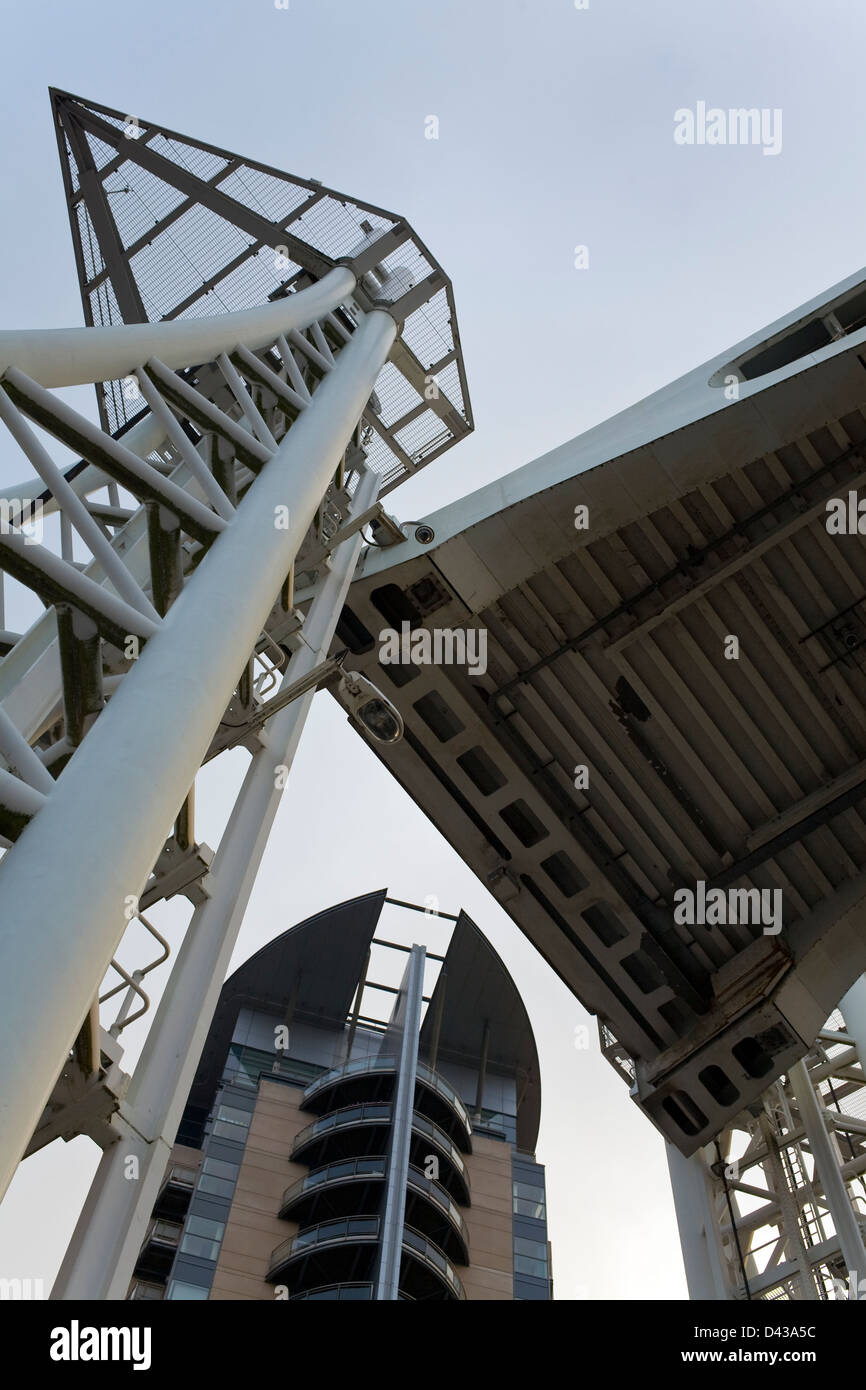 Detail of Salford Quays Millennium footbridge Whilst Lifted Stock Photo