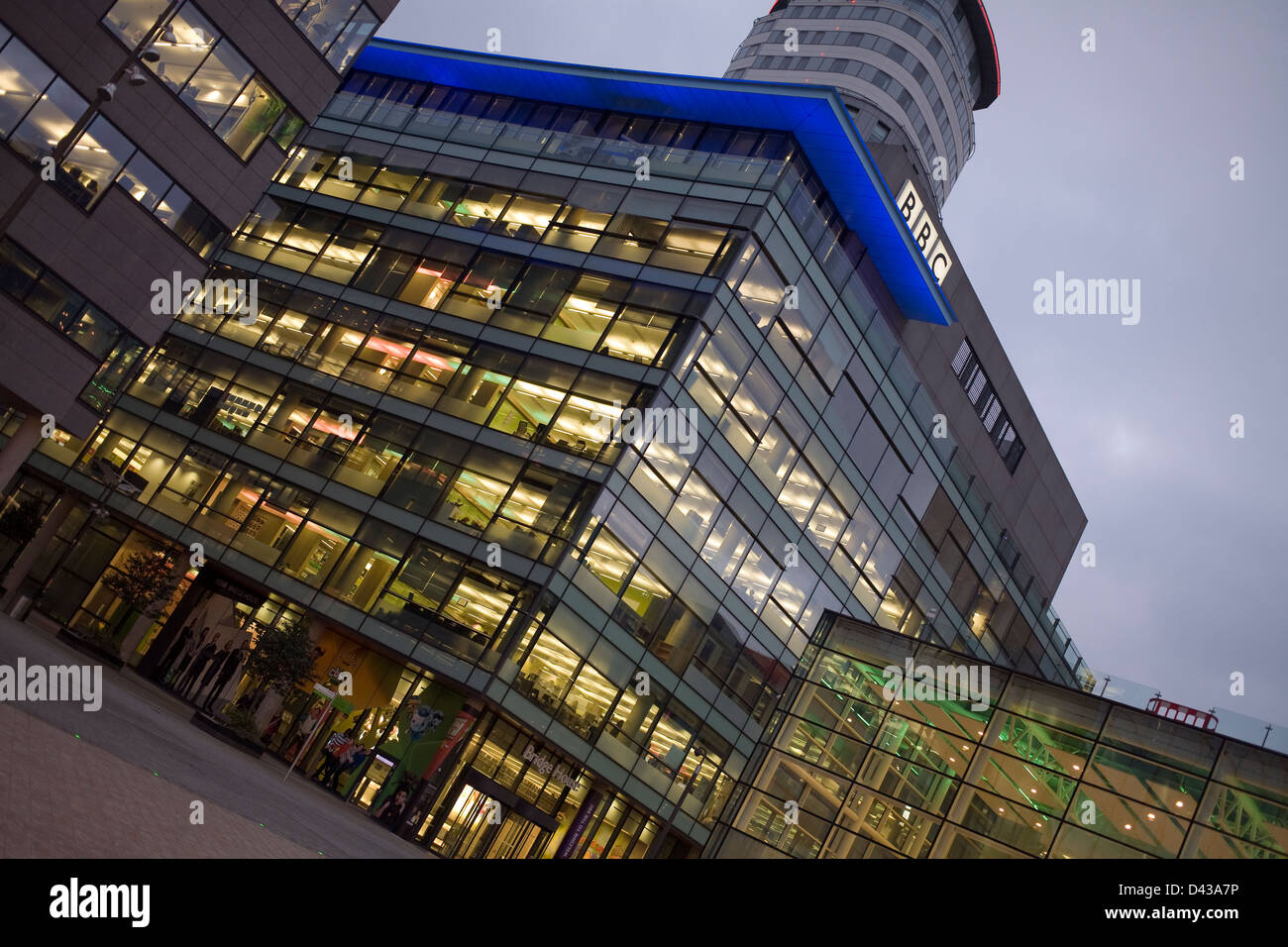 BBC Building, Mediacity at Dusk Stock Photo