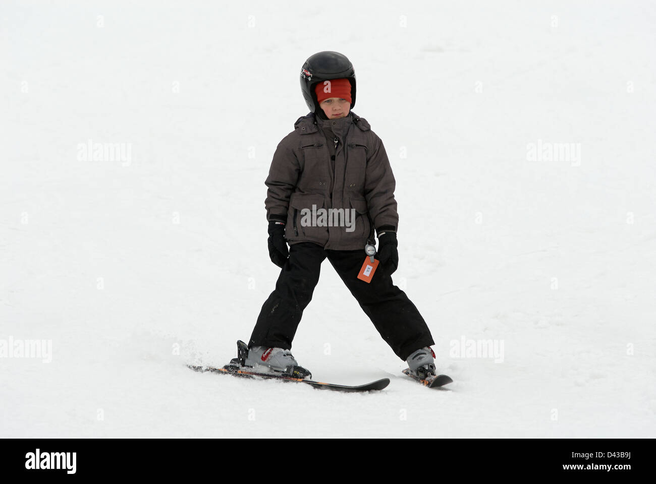 Child Young Boy skiing, winter season, snow Stock Photo