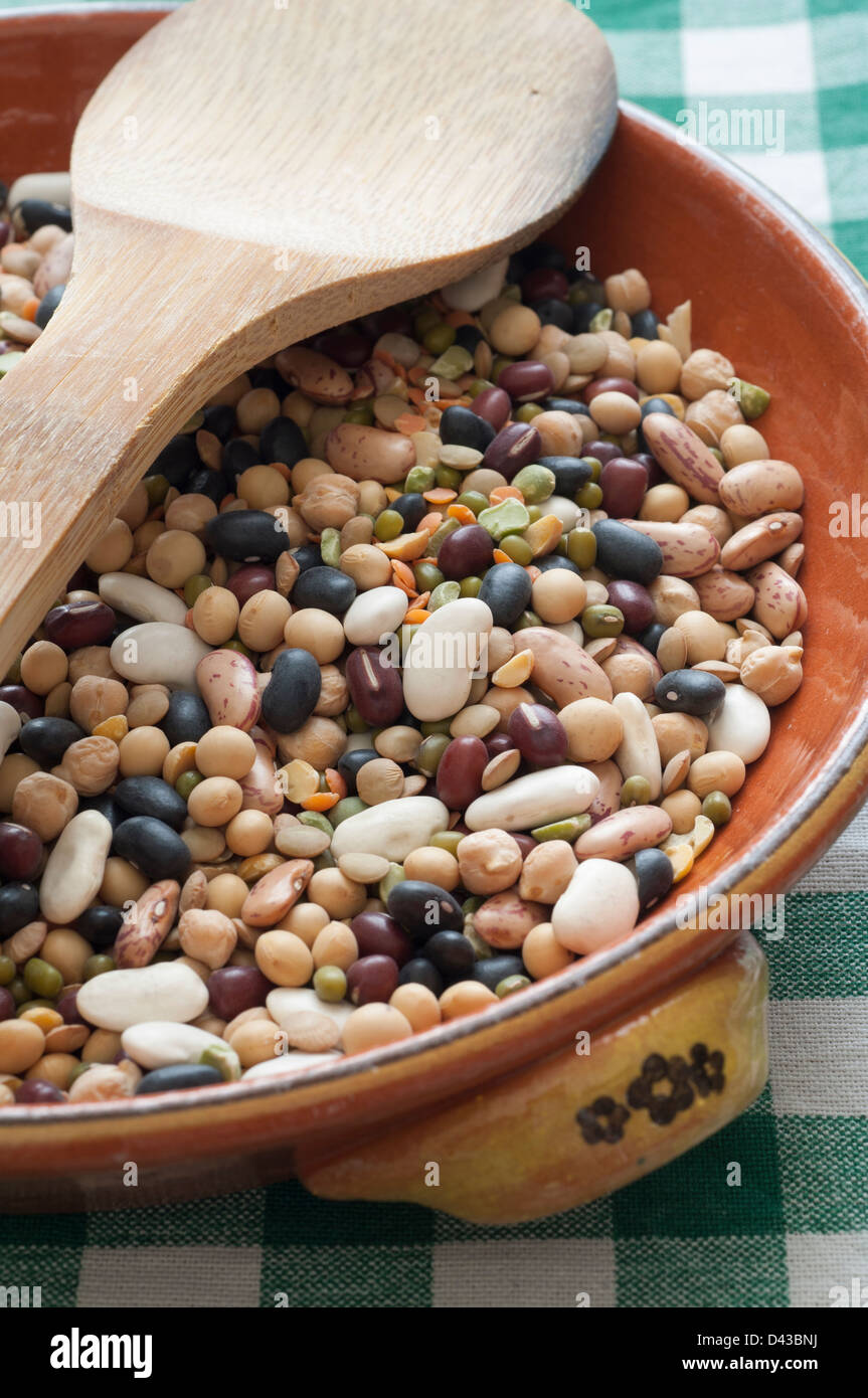 Closeup view of mixed legumes Beans, Peas, Chickpeas, Lentils Stock