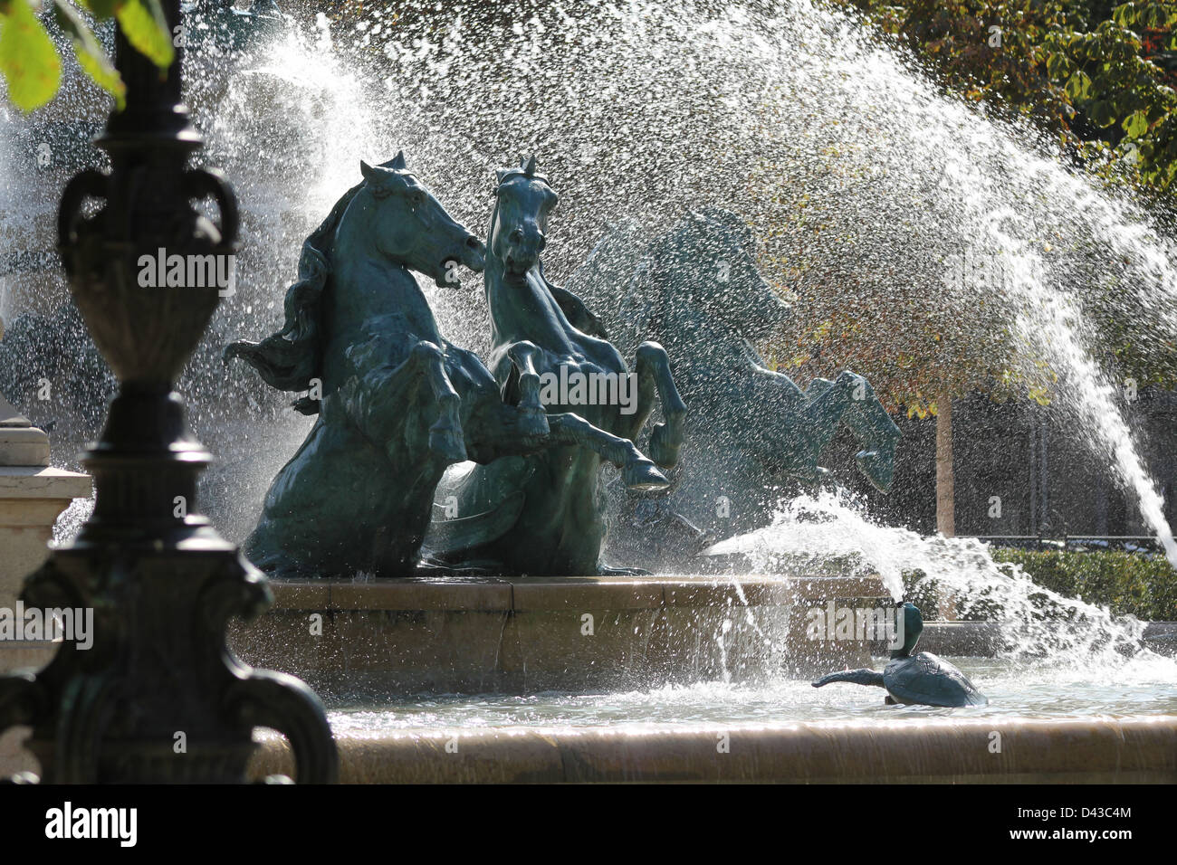 One of the famous 'horse' fountains in Paris (Luxembourg gardens) Stock Photo
