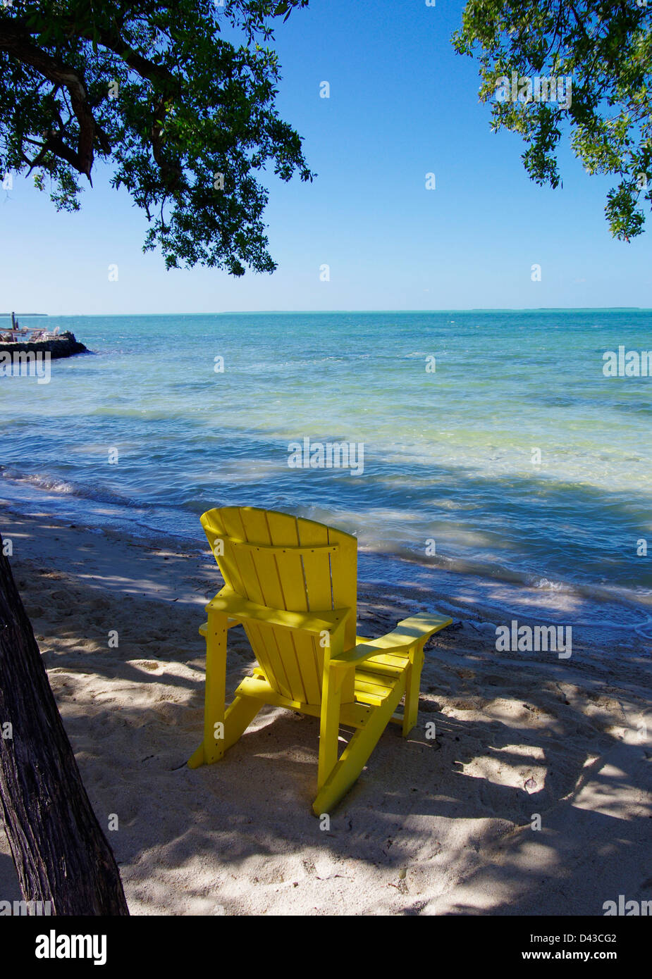 Yellow Chair Looking at Florida Bay Stock Photo