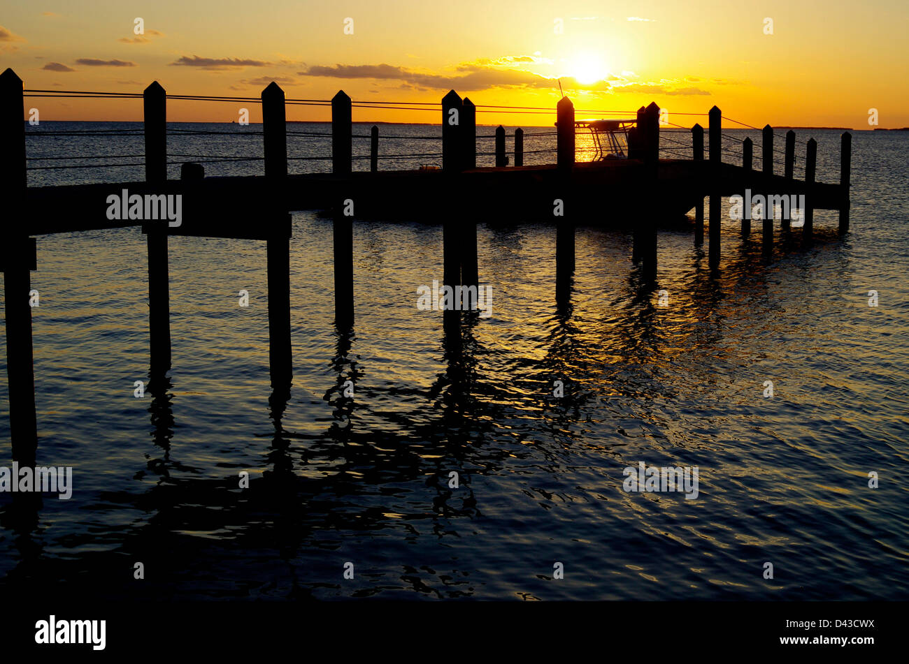 Sunset over docks in Tavernier, Florida Keys Stock Photo