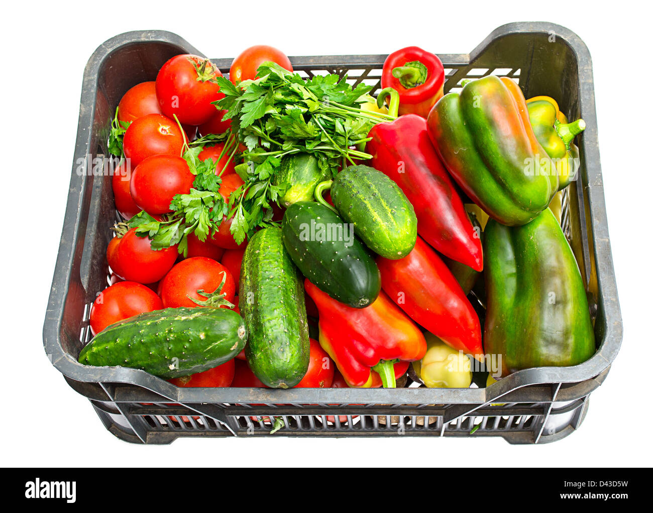 Fresh vegetables in a box on a white background Stock Photo - Alamy