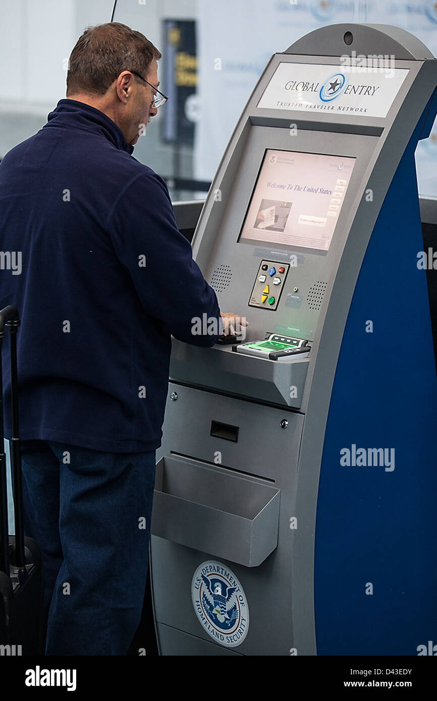 U.S. Customs & Border Protection receiving passengers at Newark Liberty International Airport after Hurricane Sandy Stock Photo