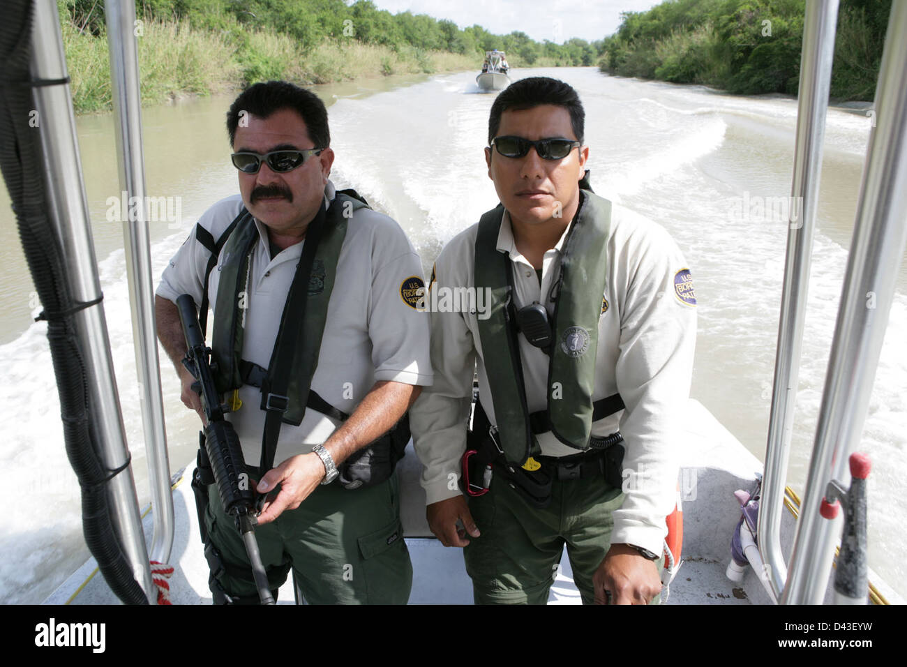 U.S. Customs and Border Protection Marine units patrol the southernmost section of the Rio Grande in Texas, conducting security and immigration enforcement along the border. Stock Photo