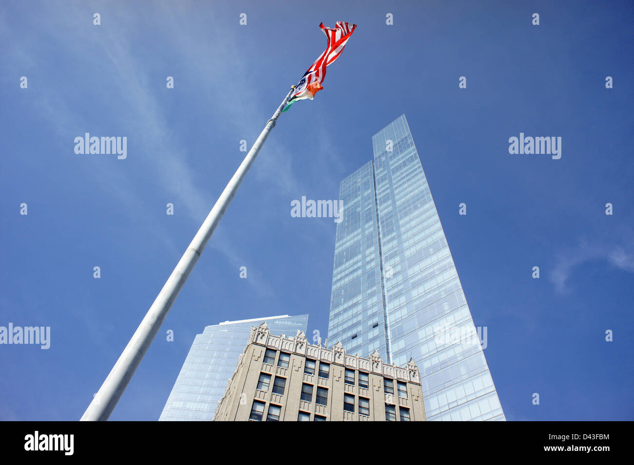 Bar Building, Renaissance Square skyscrapers, and American flag in White Plains, New York, March 8, 2011, © Katharine Andriotis Stock Photo