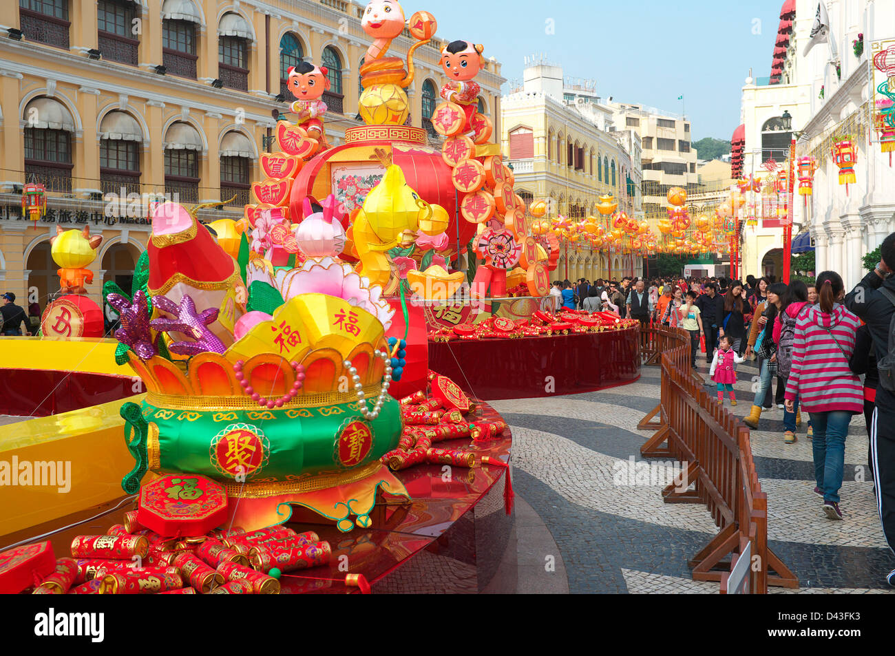 Chinese New Year decorations in Macau Town square, Macau SAR, China Stock Photo