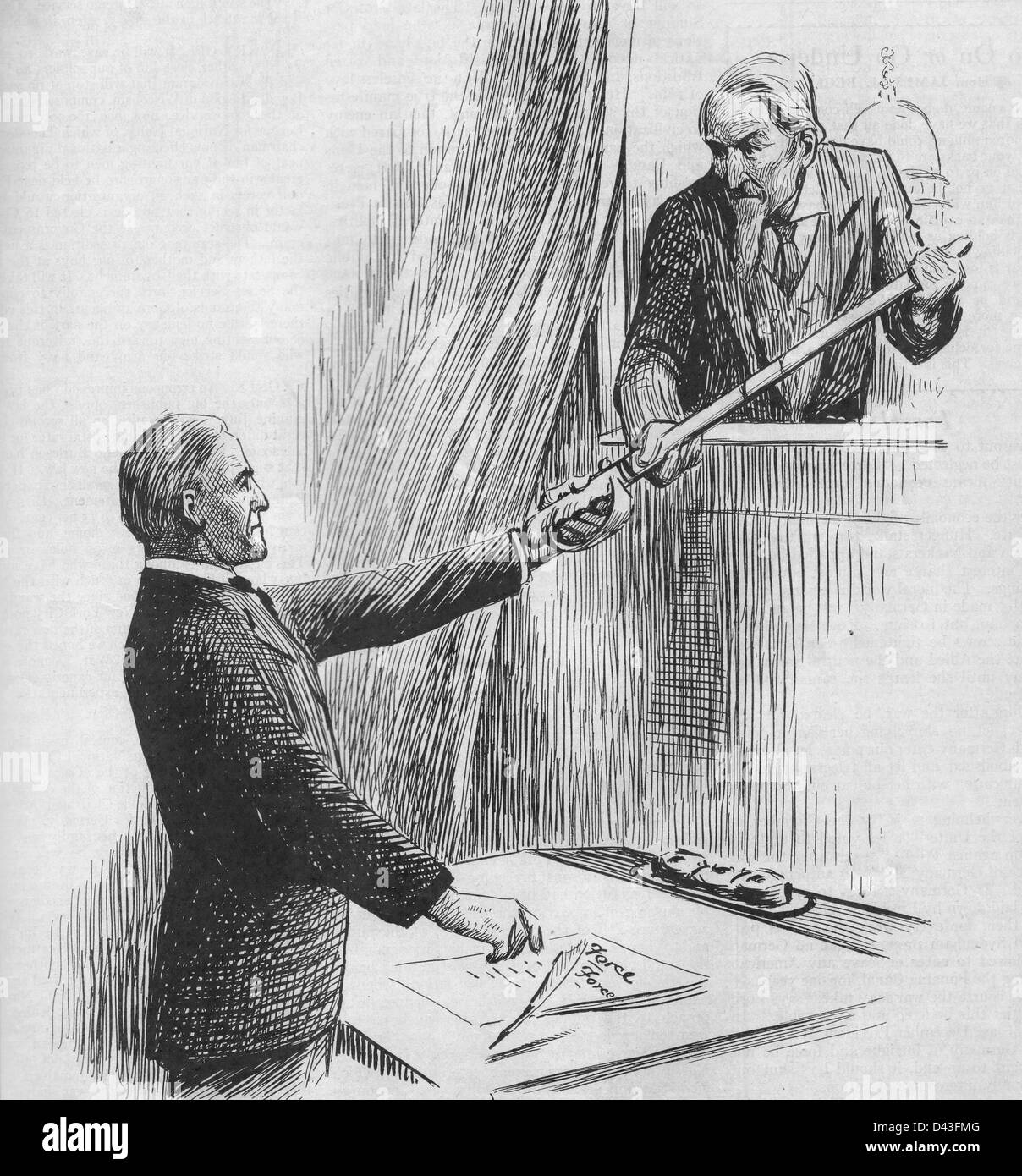 'Right Now, the Sword is mightier than the Pen' - WWI poster showing lawmaker handing sword to Uncle Sam to prosecute the war Stock Photo
