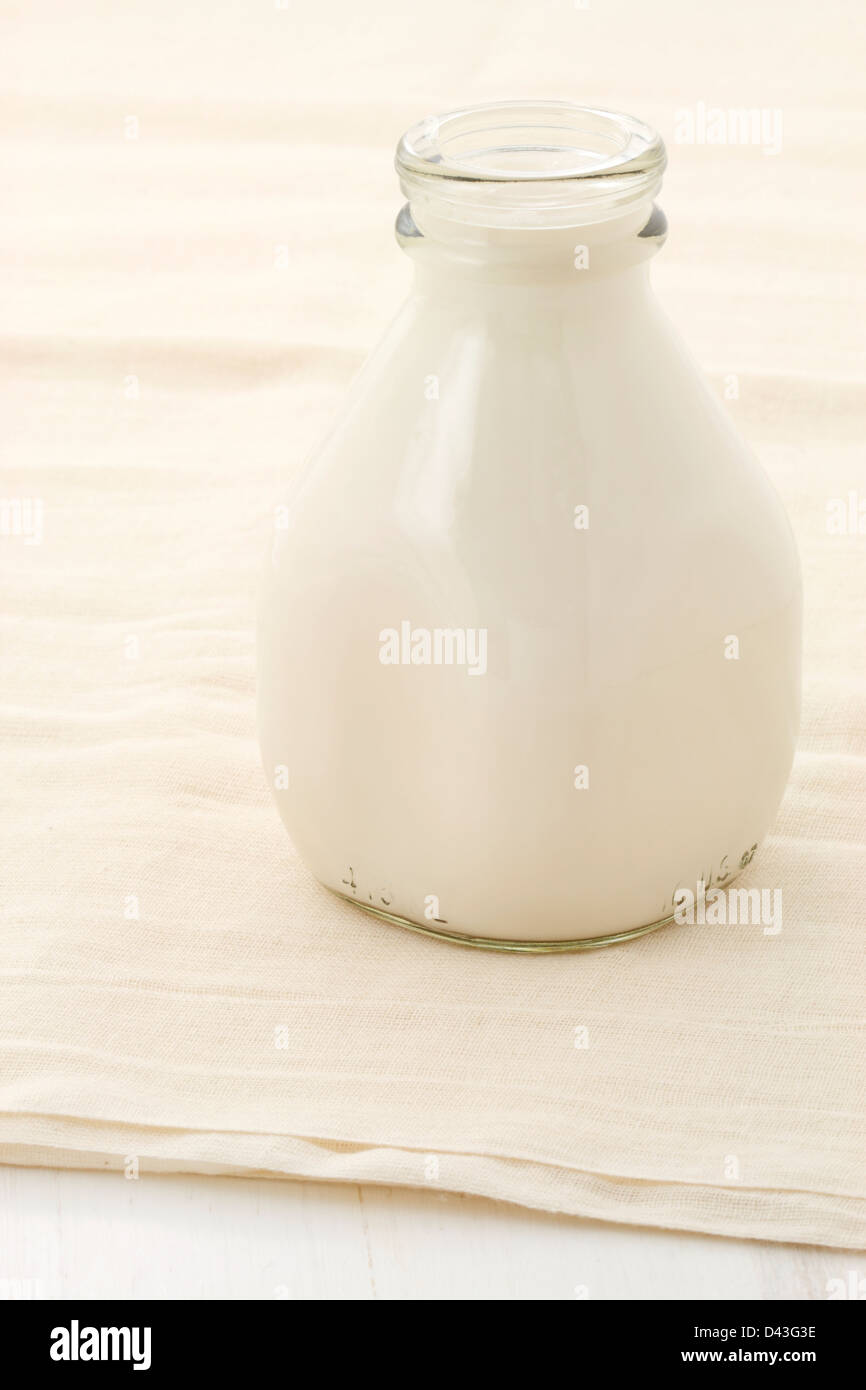 fresh, healthy soy milk on beautiful cheese cloth, nutritious and