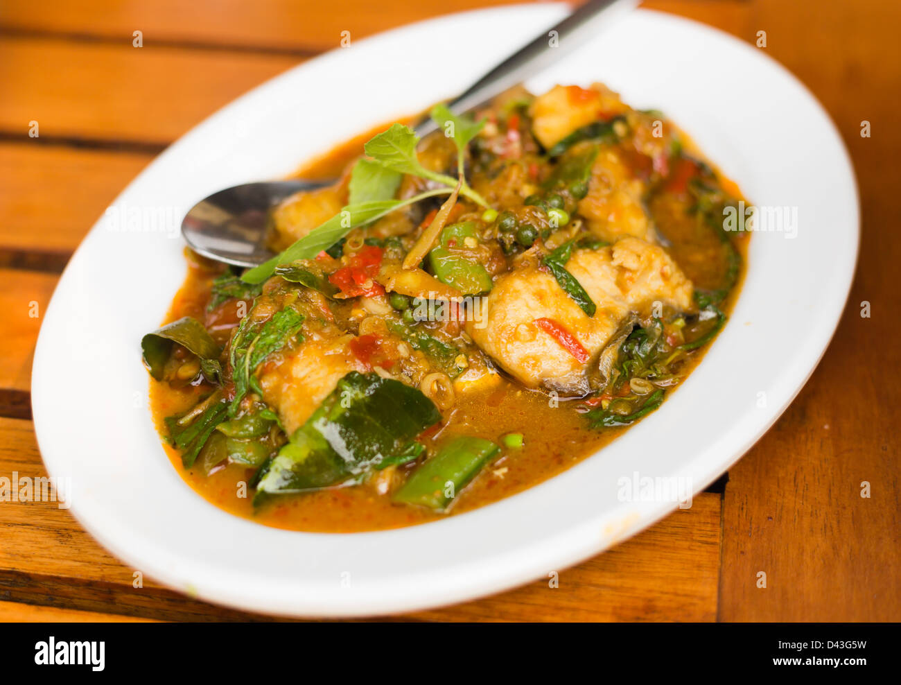 Fried chili paste sauce with fish with herb thai food Stock Photo Alamy
