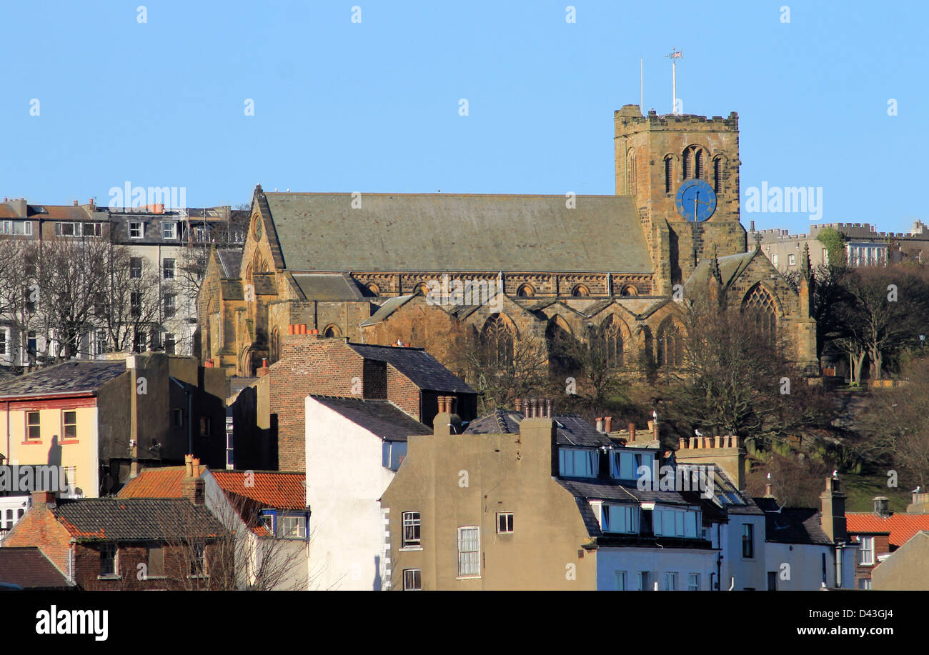 St Marys Church in Scarborough overlooking the old town. Stock Photo