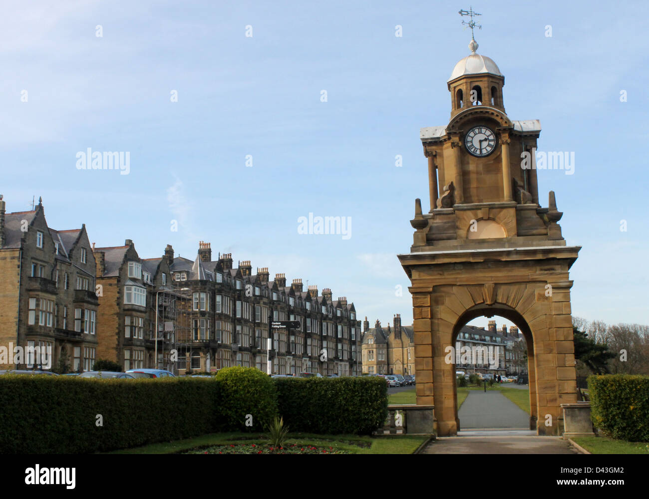 Victorian clock tower on the Esplanade, Scarborough England. Stock Photo