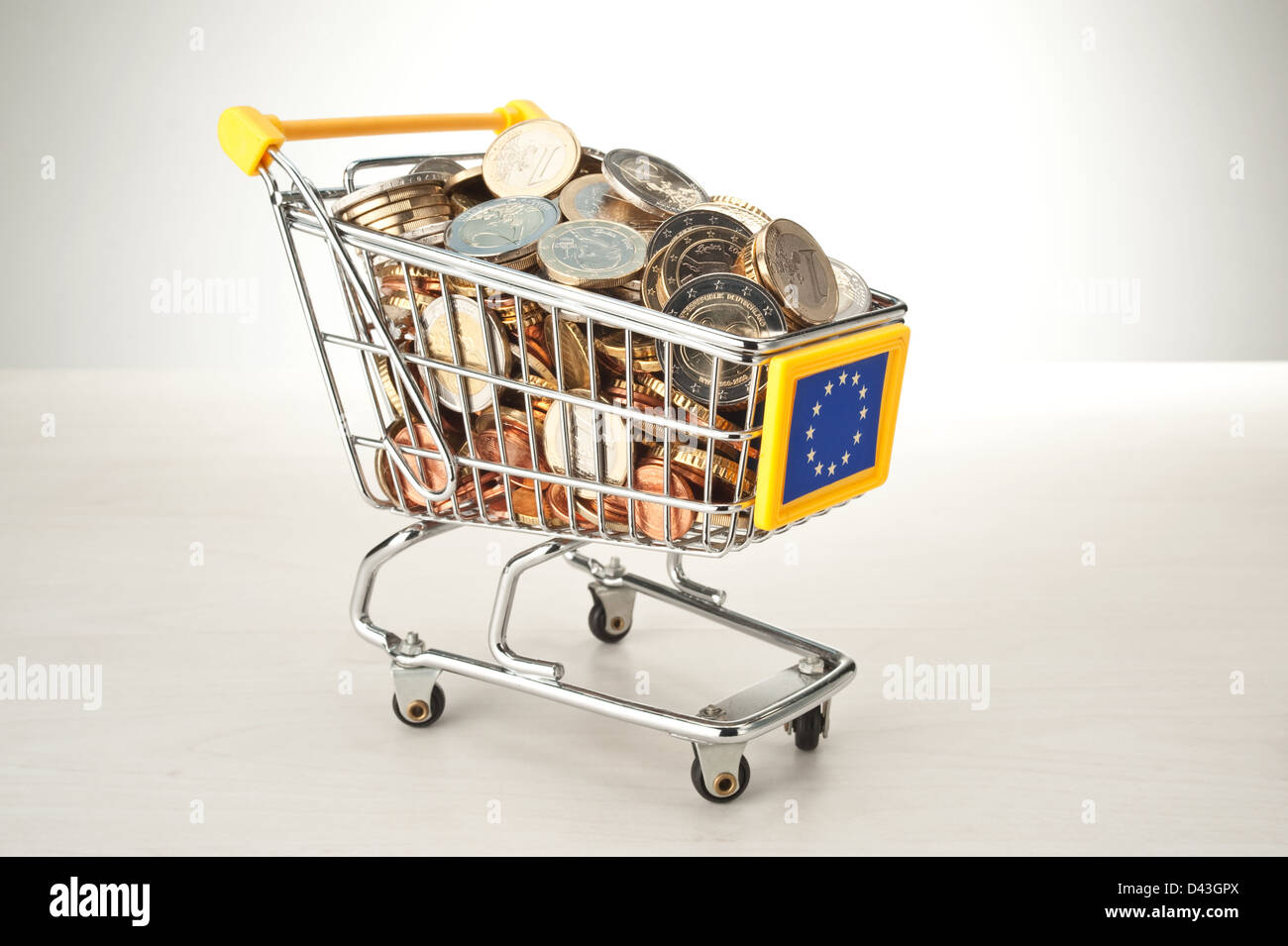 Hamburg, Germany, Euromuenzen in a cart with European characters Stock Photo