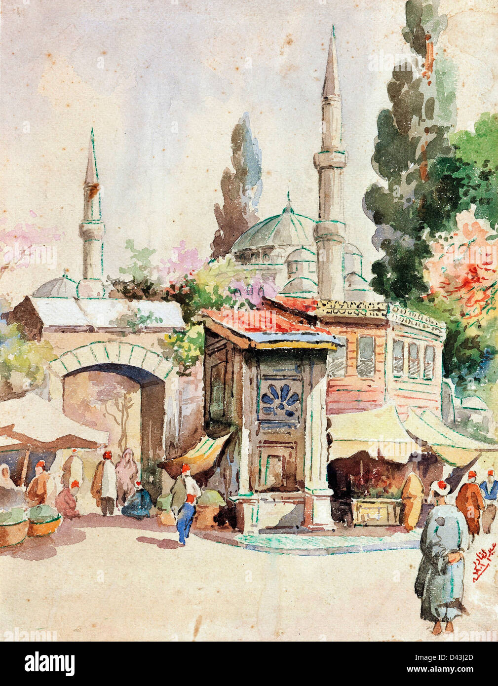 Abdul Qadir al-Rassam, Title Unknown 1901 Watercolor on paper. Mathaf: Arab Museum of Modern Art, Doha, Qatar Stock Photo