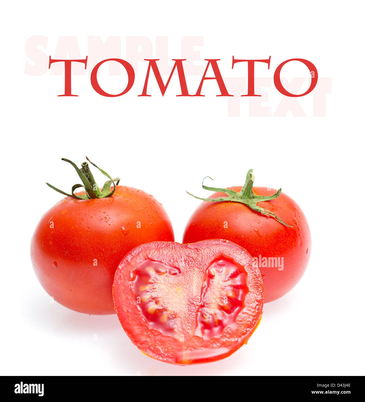 Fresh tomatoes isolated on white (with sample text) Stock Photo