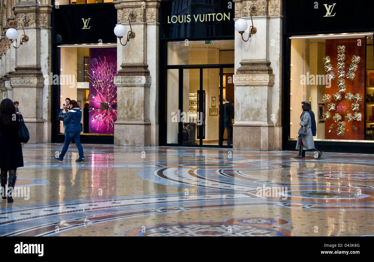 Louis Vuitton designer luxury boutique store in Galleria Vittorio Emanuele II Milan Lombardy Italy Europe Stock Photo