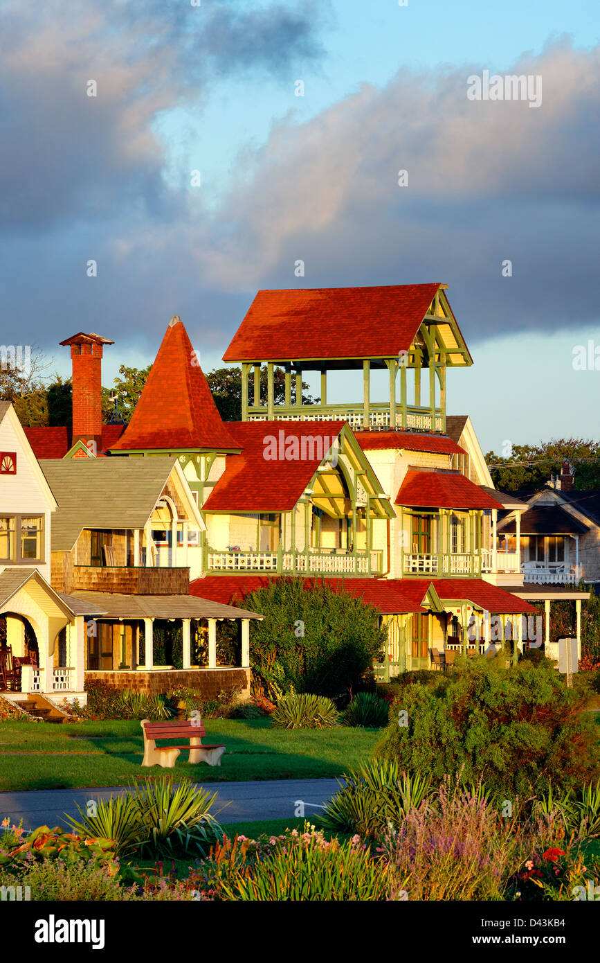 Houses, Oak Bluffs, Martha's Vineyard, Massachusetts, USA Stock Photo