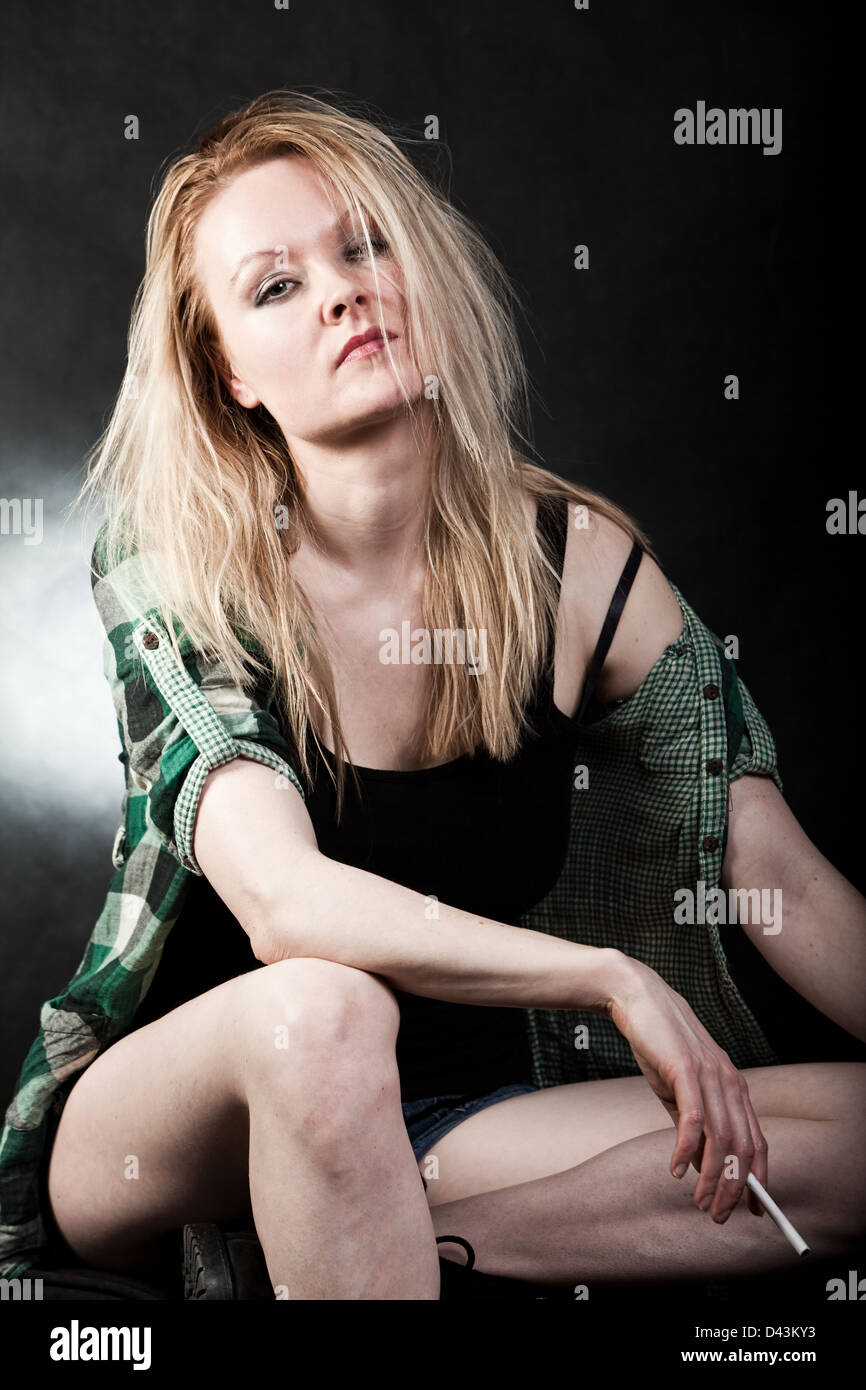 Beautiful blond danish caucasian white trash woman Stock Photo