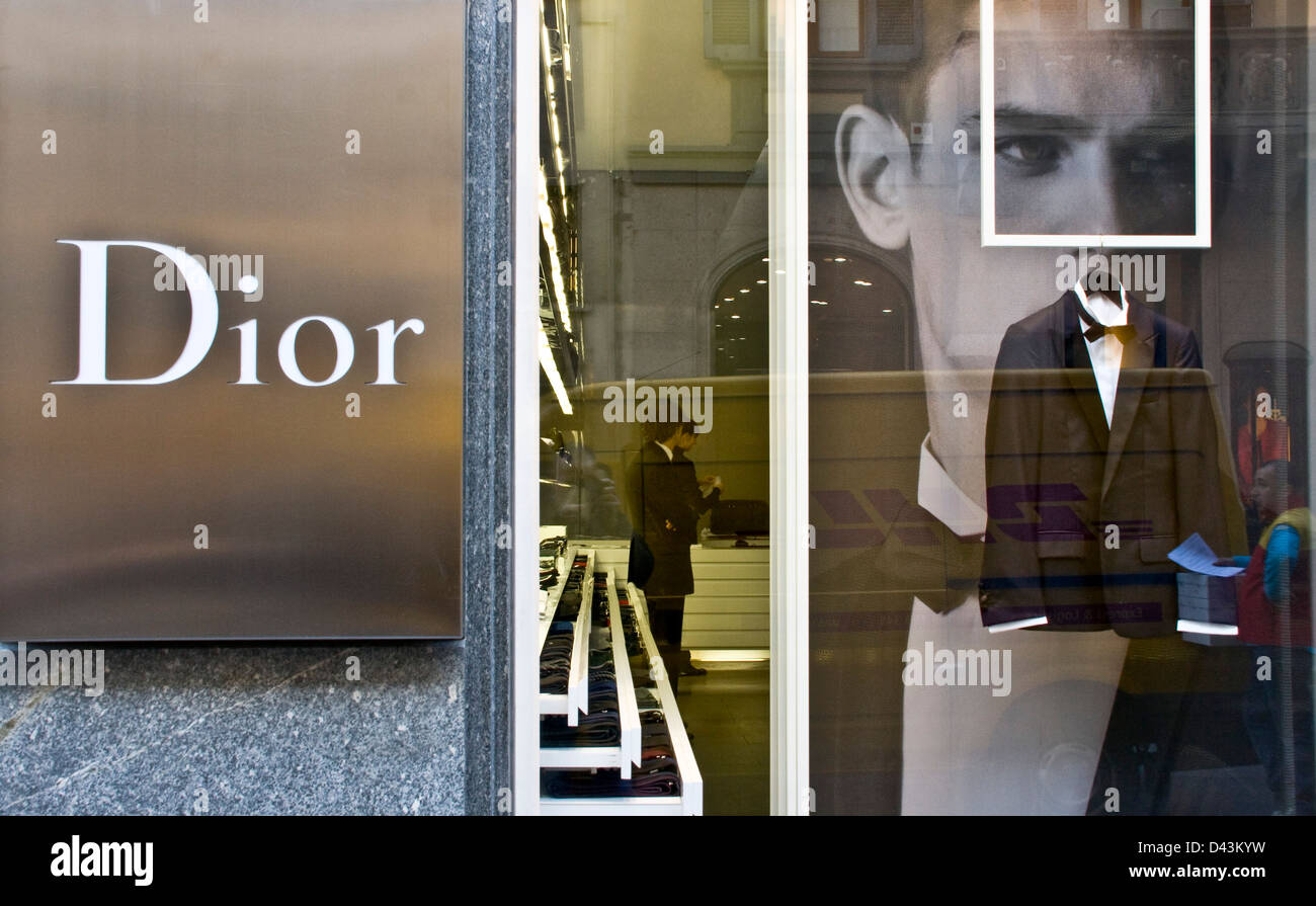 Christian Dior designer luxury store shop boutique window display Via Montenapoleone Milan Lombardy Italy Europe Stock Photo