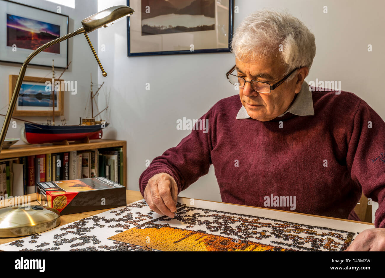 RETIRED MAN, OAP,  WITH JIGSAW Stock Photo