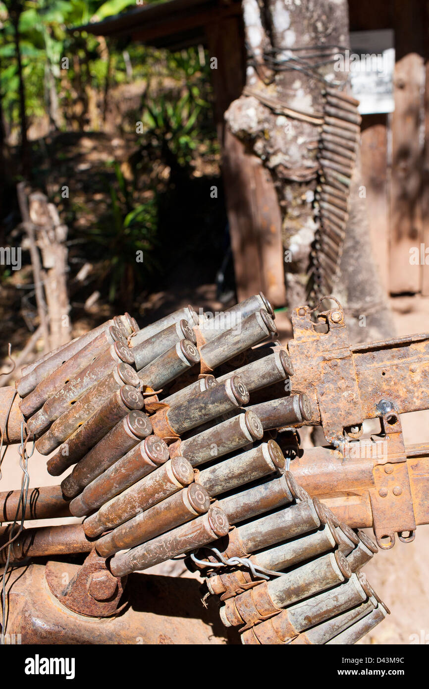 Rusted bullets and machine gun on display at the Civil war museum in Perquin, El Salvador Stock Photo