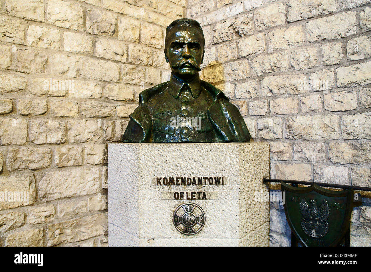 Monument memorial plaque Jozef Pilsudski (1867-1935) Polish statesman Chief State Marshal leader Second Polish Republic in Stock Photo