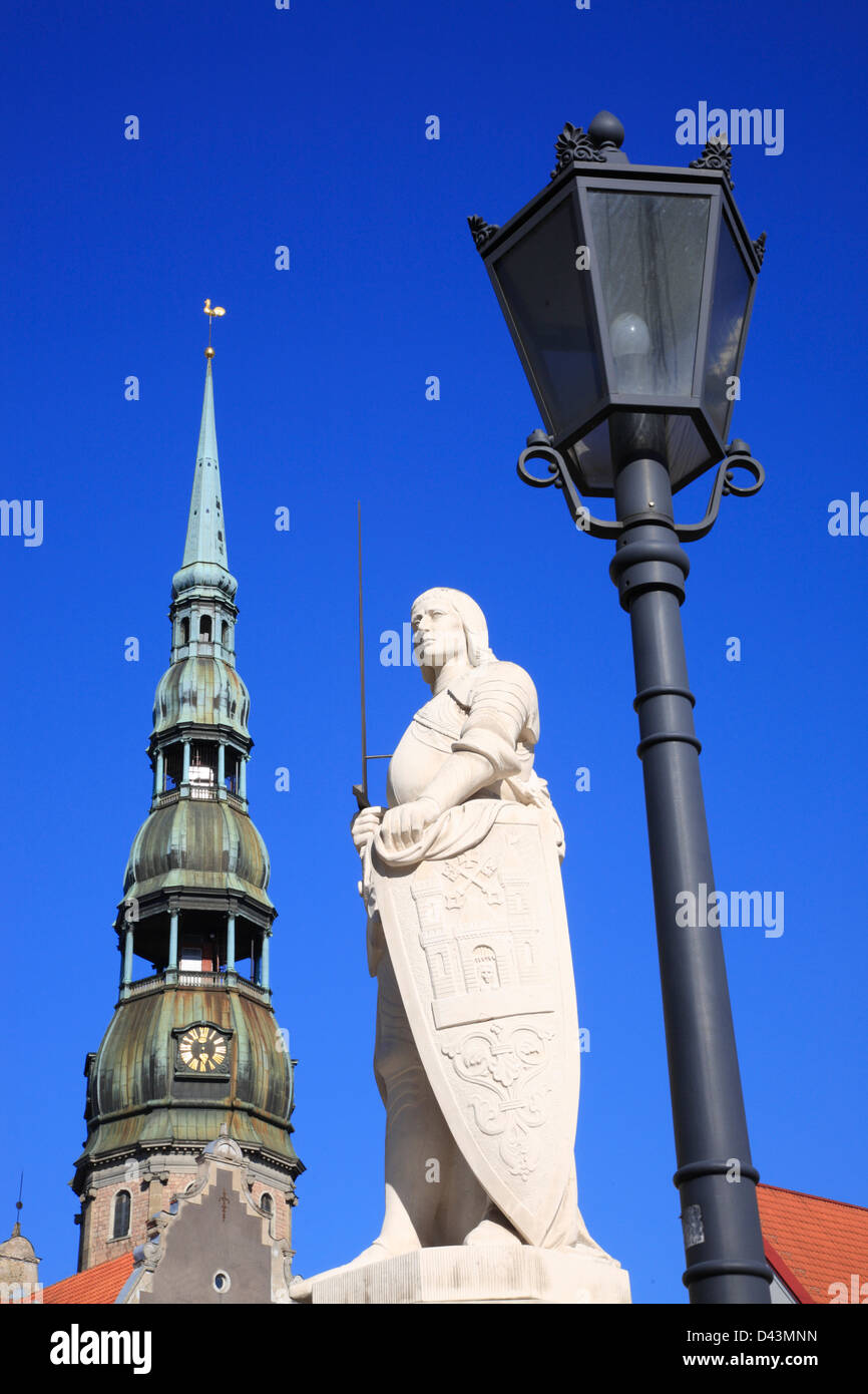 Monument of Roland at the Town Hall Square in Riga, Latvia Stock Photo